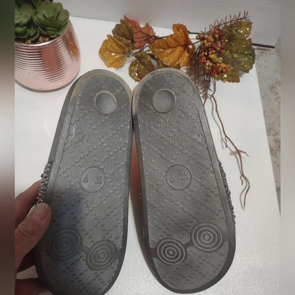 Maurices Silver Glitter Slide Sandals